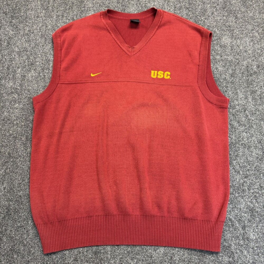 Vintage Nike USC Trojan Y2K Sleeveless Knit Sweater Vest Mens Sz XL Embroidery